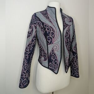 Womens Navy & Gray Patterned Open-Front Blazer Jacket